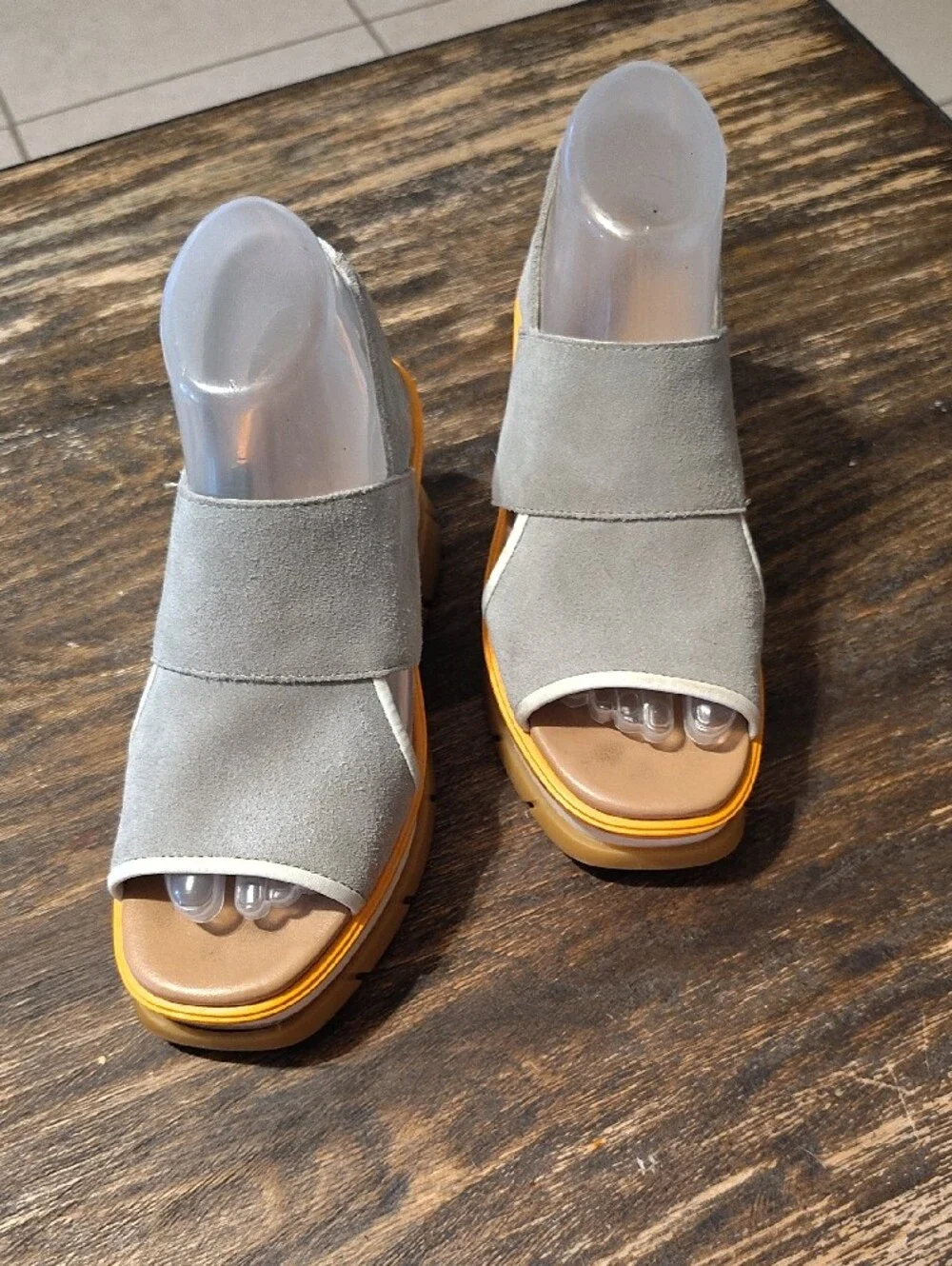 Sorel Gray And Cream Chunky Platform Wedge Sandals